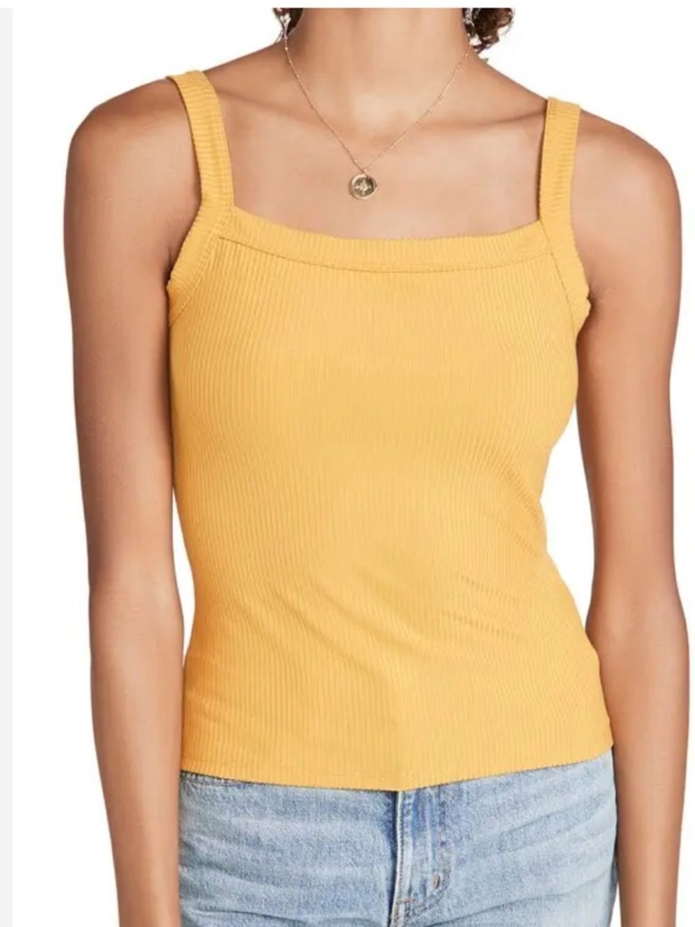 Reformation Ribbed Square-Neck Tank Top - Mustard Yellow medium